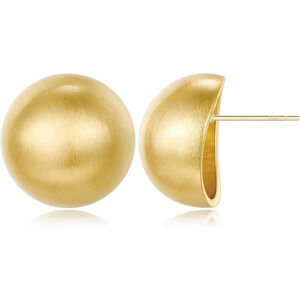 Women  Stud Earrings Half-ball Mattle Gold Sliver Studs 14K Brushed Button